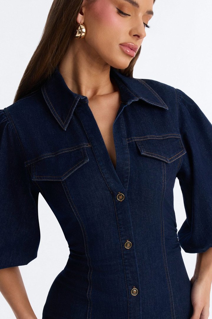 Haven Denim Midi Dress - Dark Wash