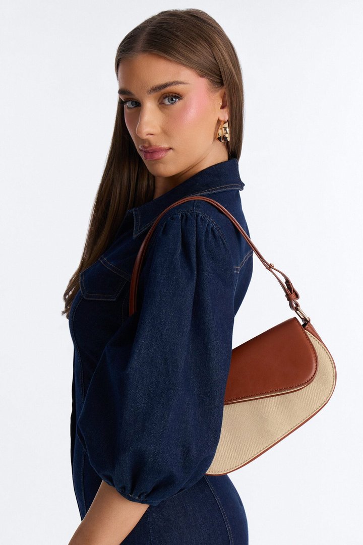 Wall Street Walk Faux Leather Shoulder Handbag - Brown/combo