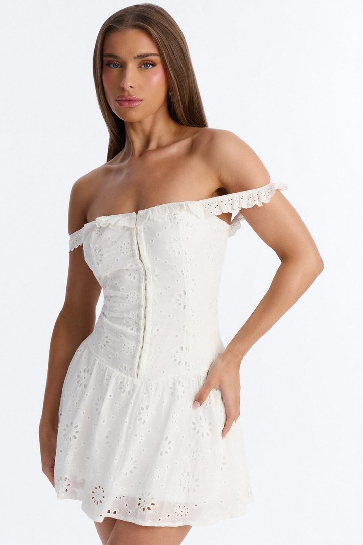 Jackie Eyelet Mini Dress - White