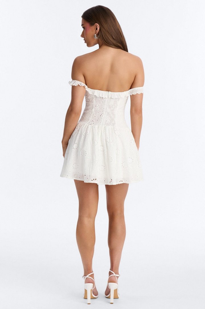 Jackie Eyelet Mini Dress - White