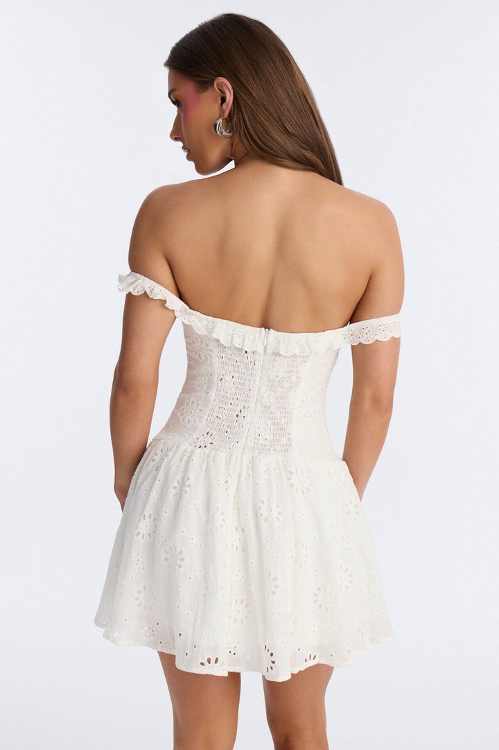 Jackie Eyelet Mini Dress - White
