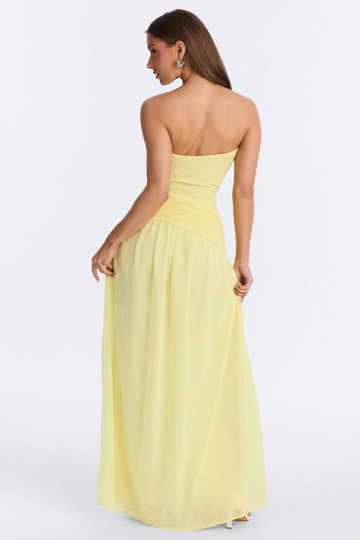 Sadie Ruched Chiffon Maxi Dress - Yellow