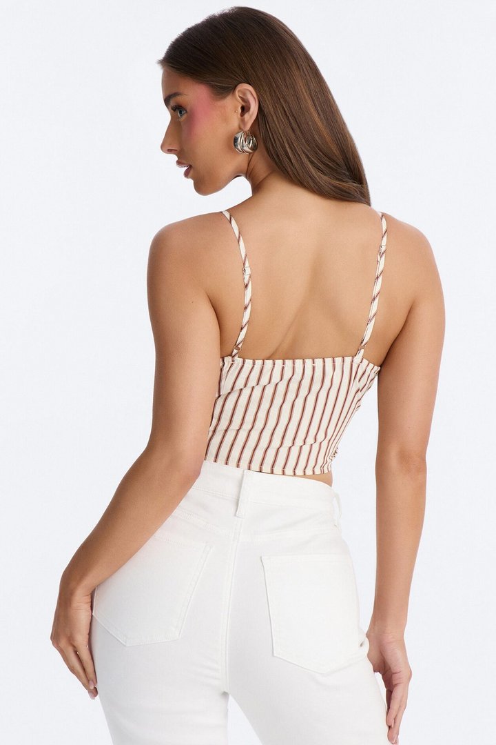 Hot Mess Express Lace Up Striped Top - Cream/combo