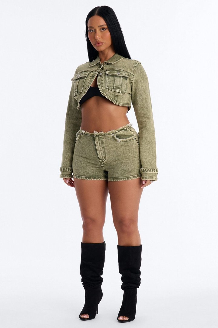 Highly Motivated Stretch Denim Shorts - Olive