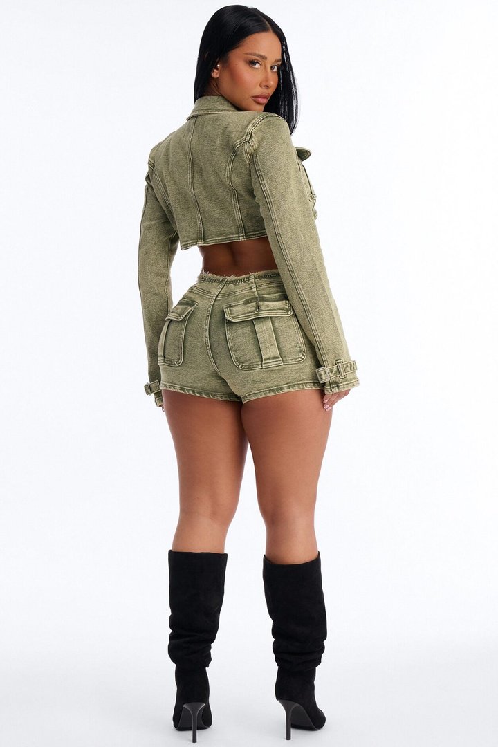 Highly Motivated Stretch Denim Shorts - Olive