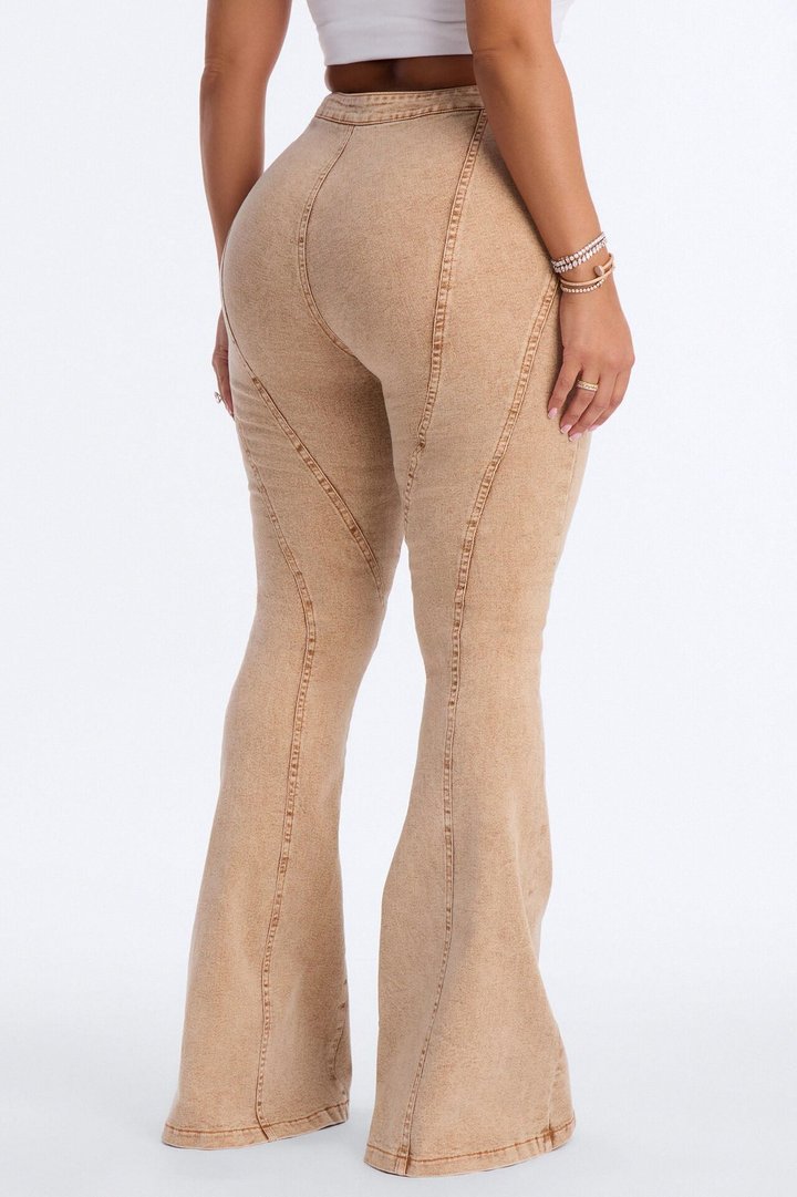 Run this Town Lace Up Washed Flared Pant - Brown