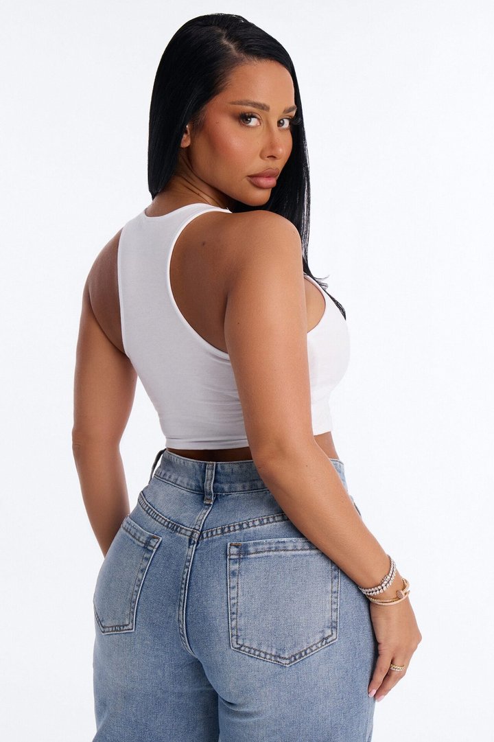 Evalyn Double Lined Cropped Racerback Tank Top - White