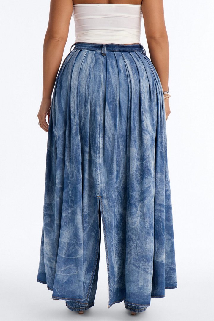 Best Kept Secret Skirt Overlay Straight Leg Jeans - Medium Wash