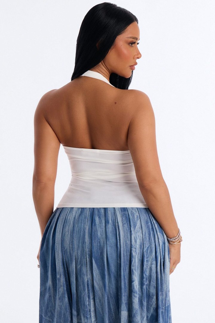 Hana Double Lined Cotton Blend Halter Tank Top - White