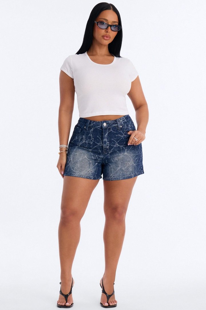 Midnight Lightning Jacquard Denim Shorts - Dark Wash