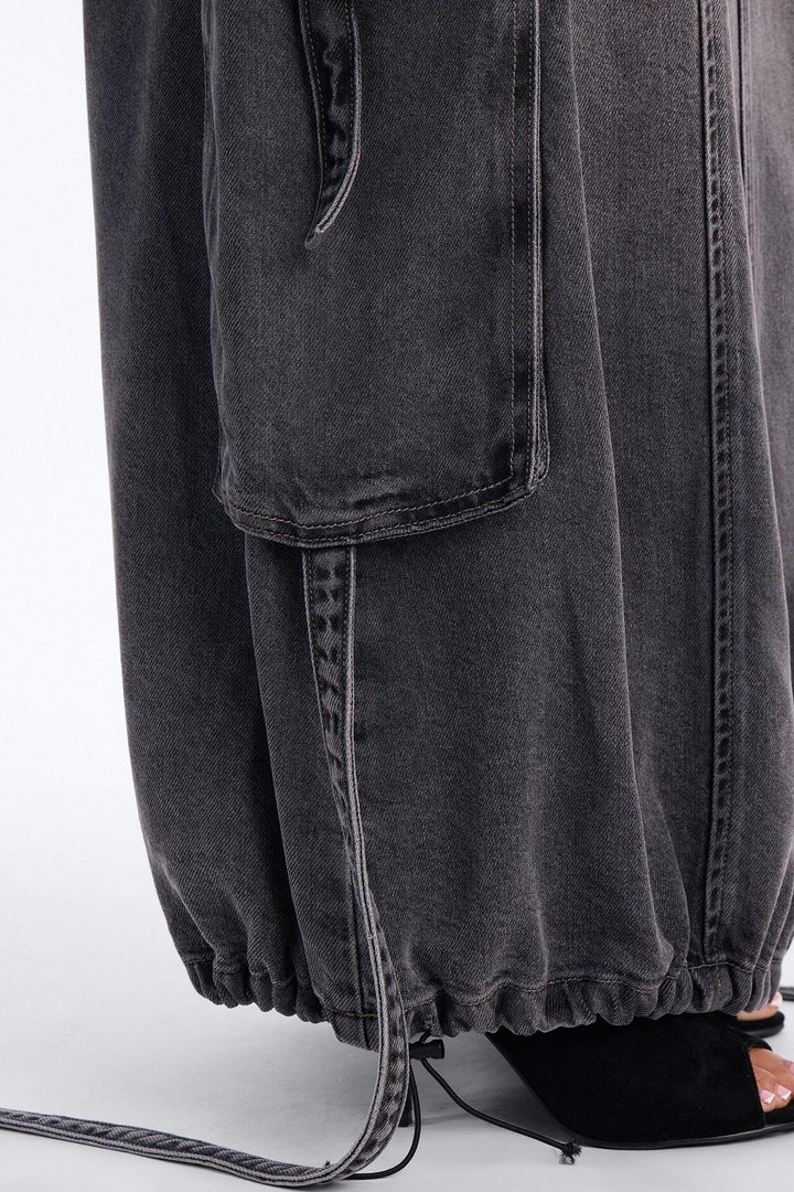 Cool Girl Low Rise Denim Cargo Jogger Maxi Skirt - Charcoal