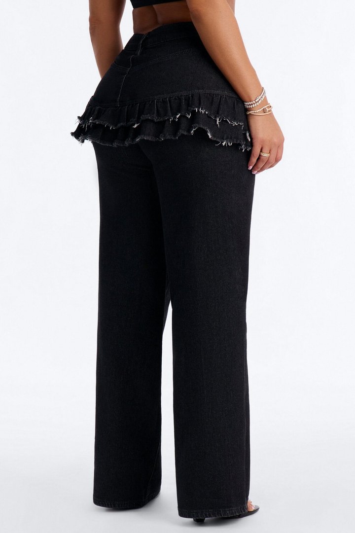 Throw It Back Skirt Overlay Jeans - Black Wash