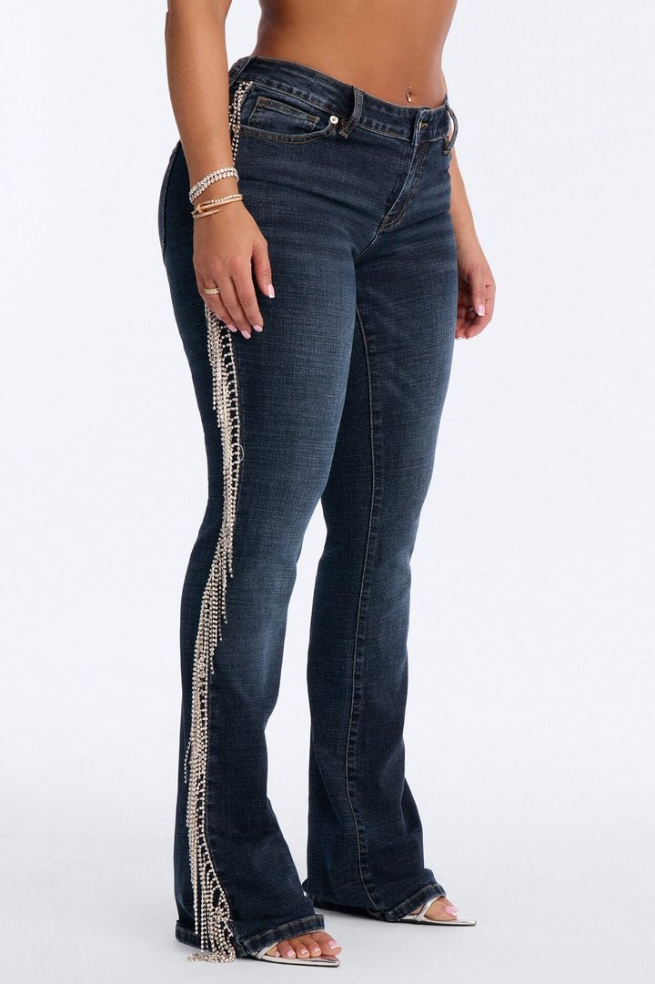 Cosmic Cowgirl Rhinestone Fringe Bootcut Jeans - Dark Wash