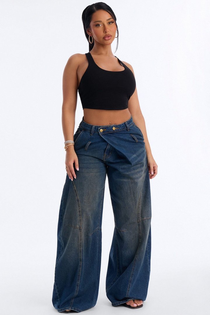 Tempting Fate Crossover Tinted Baggy Jeans - Dark Wash