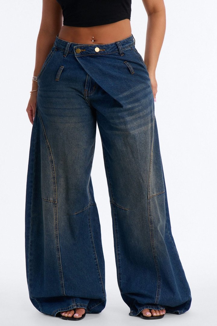 Tempting Fate Crossover Tinted Baggy Jeans - Dark Wash