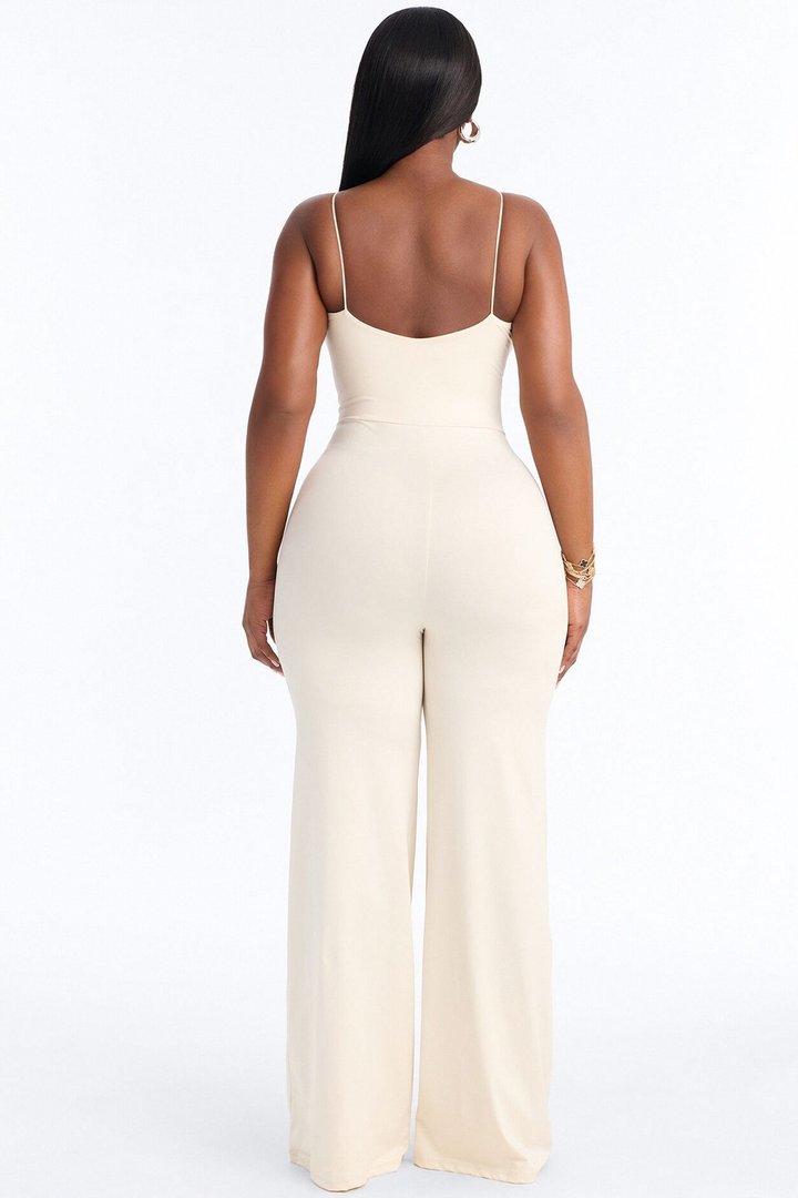 Contour Double Lined Spaghetti Strap Scoop Neck Jumpsuit - Bone
