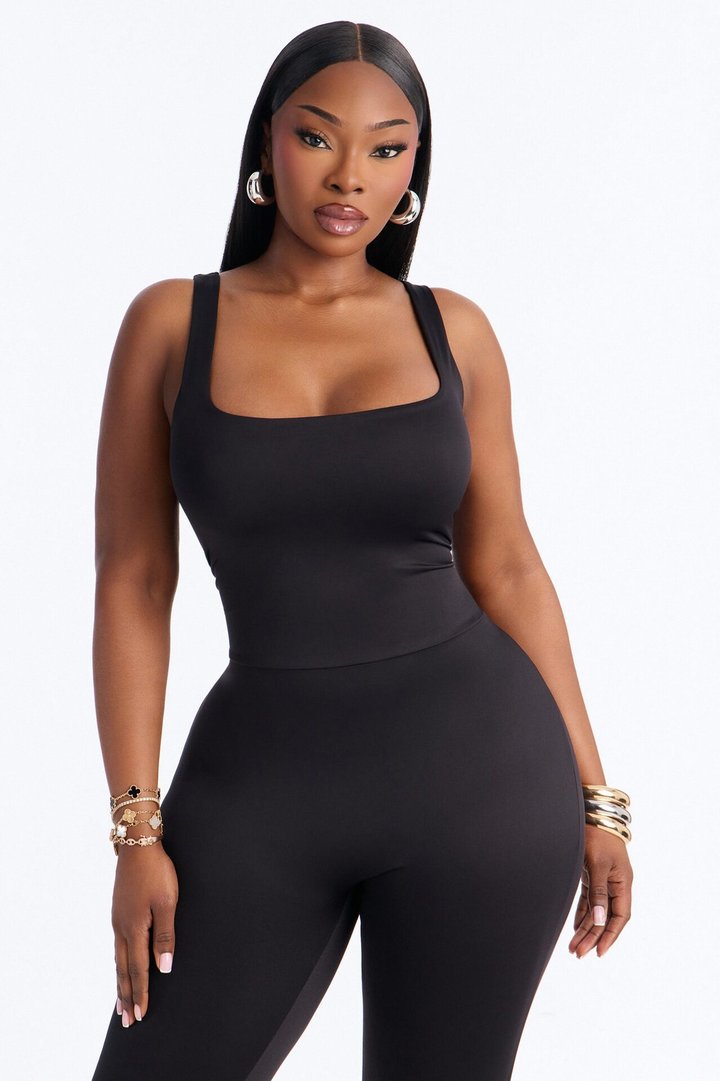 Contour Double Lined Sleeveless Square Neck Jumpsuit - Black