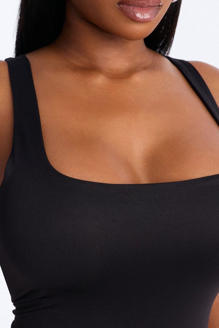 Contour Double Lined Sleeveless Square Neck Jumpsuit - Black