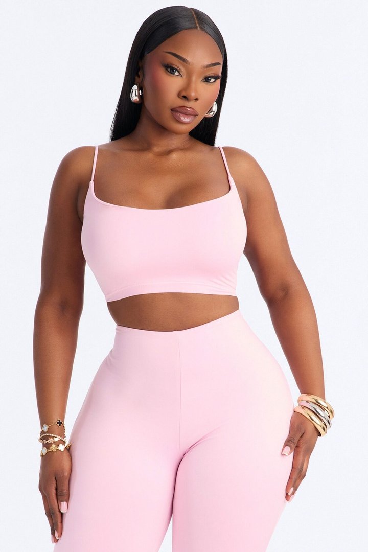 Seamless Smooth Base Layer Double Lined Cami Crop Top - Light Pink