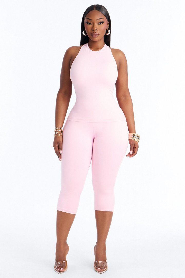 Second Skin Bra Pad Sleeveless Halter Top - Light Pink