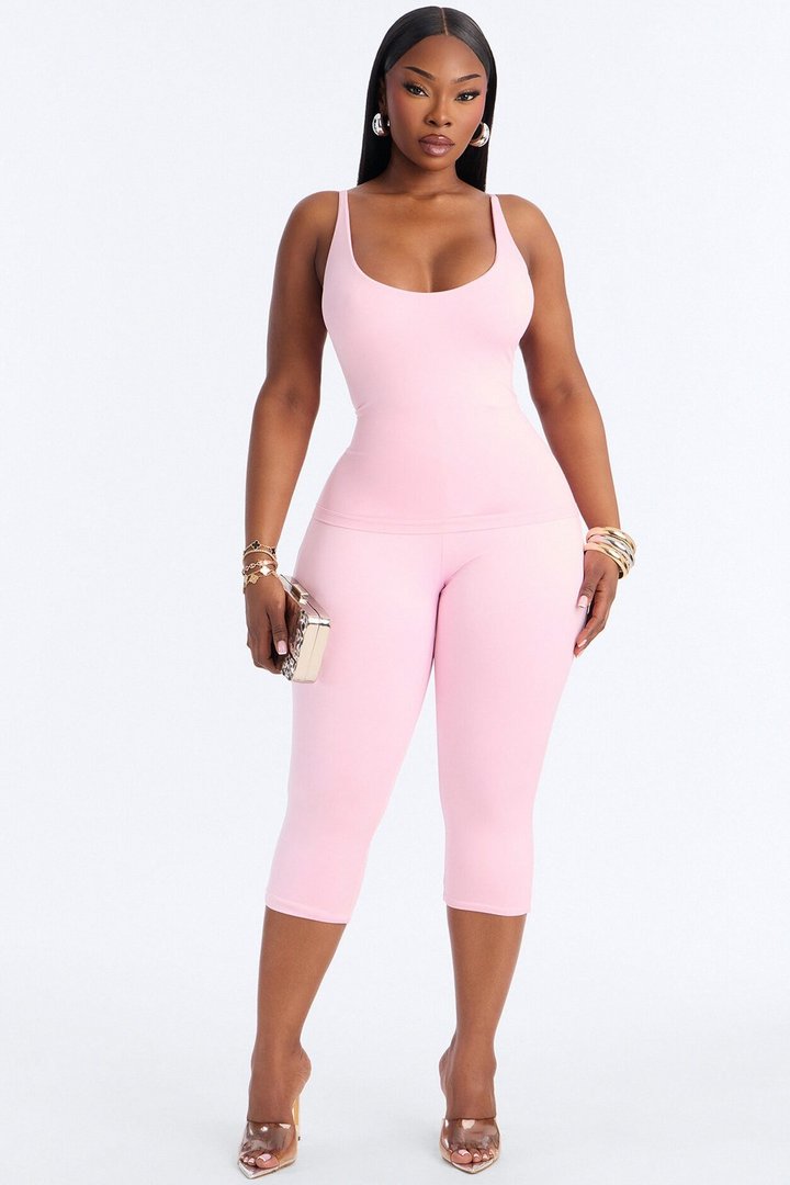 Seamless Smooth Double Lined Scoop Neck Cami Top - Light Pink