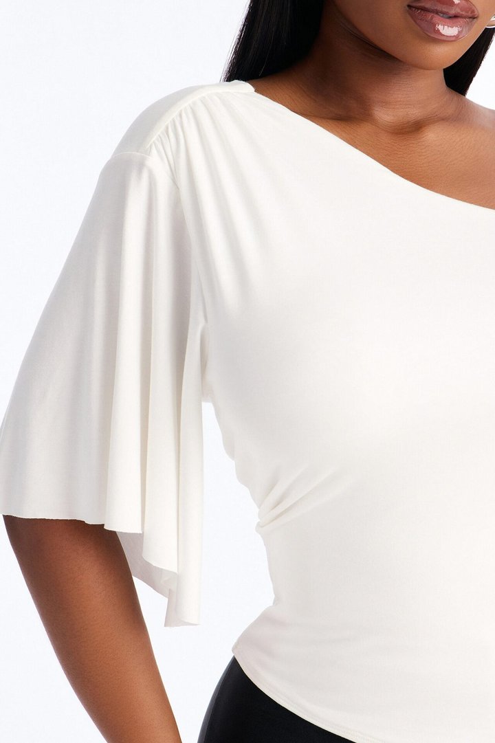 Ana Asymmetrical One Shoulder Short Sleeve Top - White