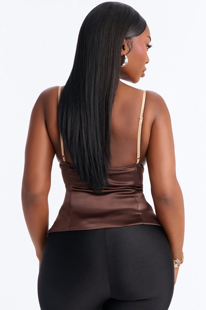 Out Of Your League Lace Contrast Satin Corset - Brown/combo