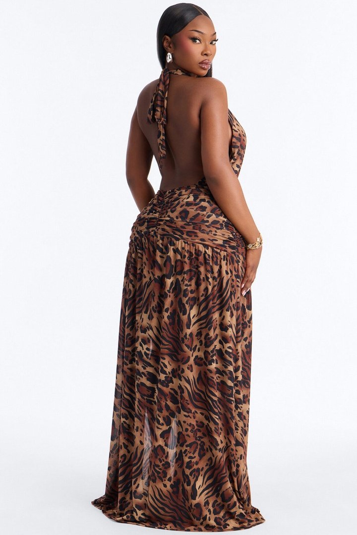 Daniela Leopard Mesh Maxi Dress - Leopard