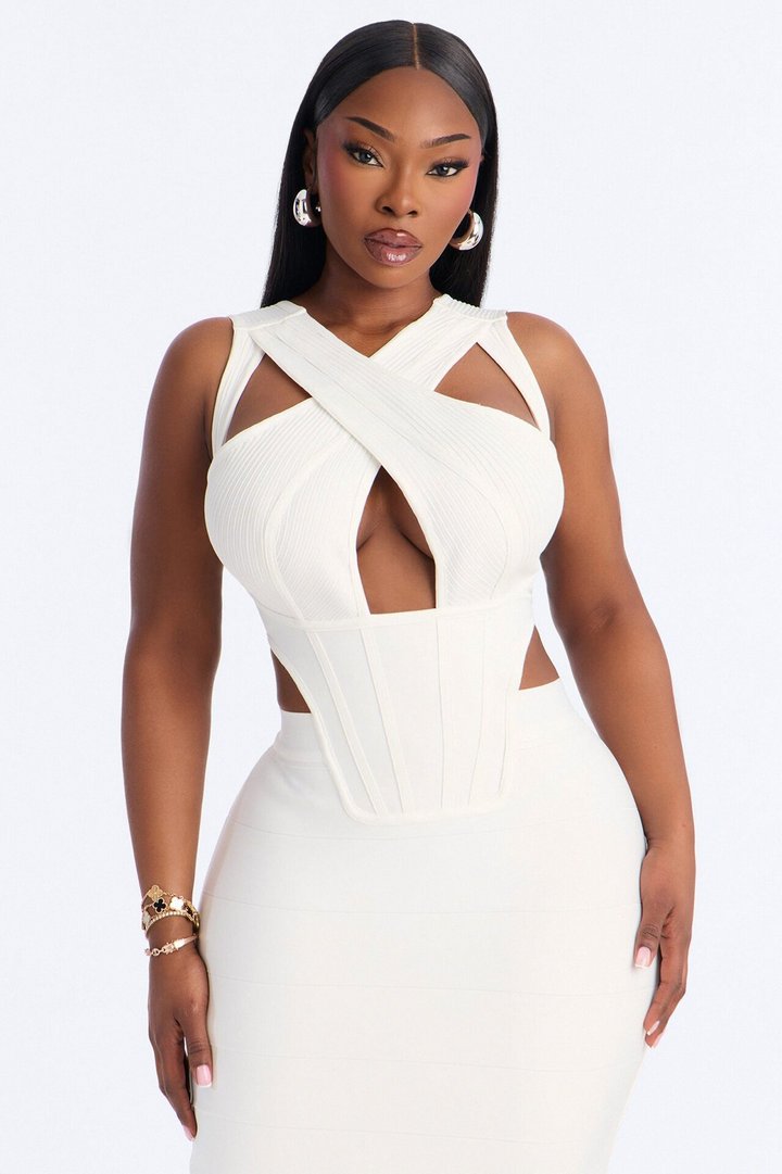 Center Of Attention Cut Out Bandage Midi Dress - White