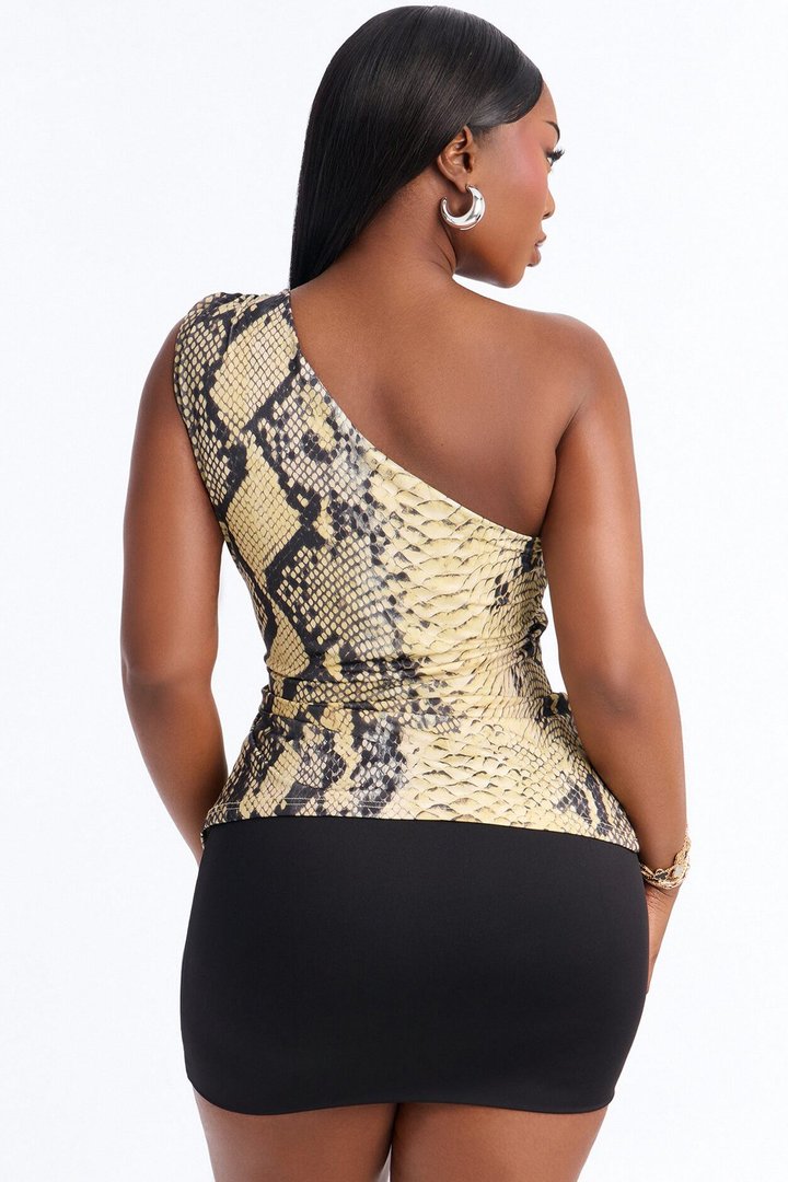 Sydney Snake One Shoulder Sleeveless Top - Yellow/combo