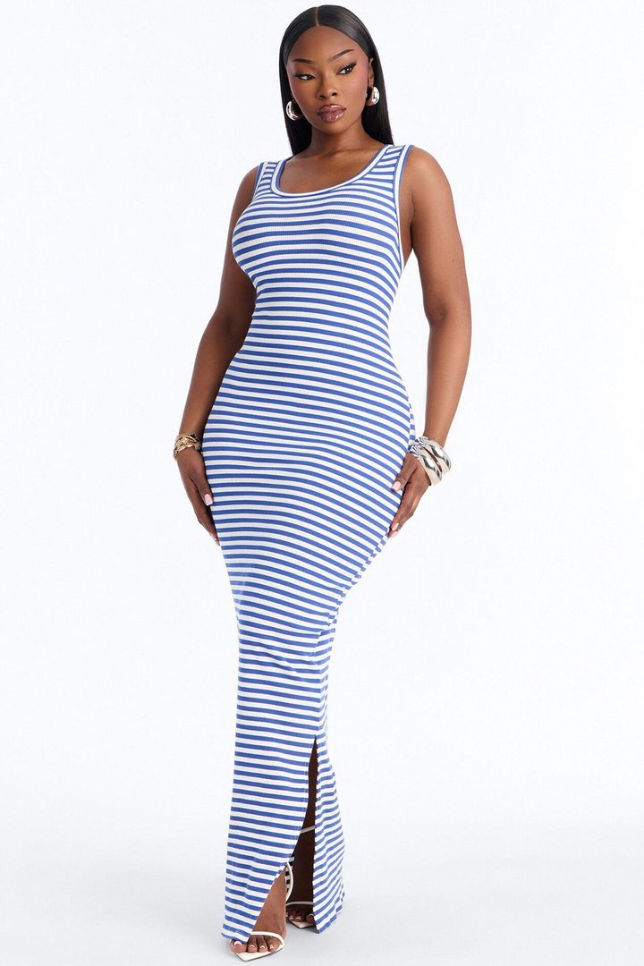 Natalia Striped Maxi Dress - Royal/combo