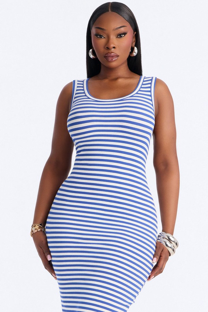 Natalia Striped Maxi Dress - Royal/combo