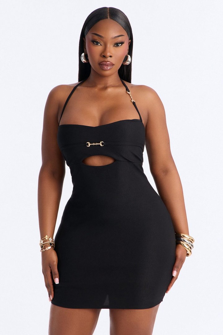 Veronica Cut Out Halter Mini Dress - Black
