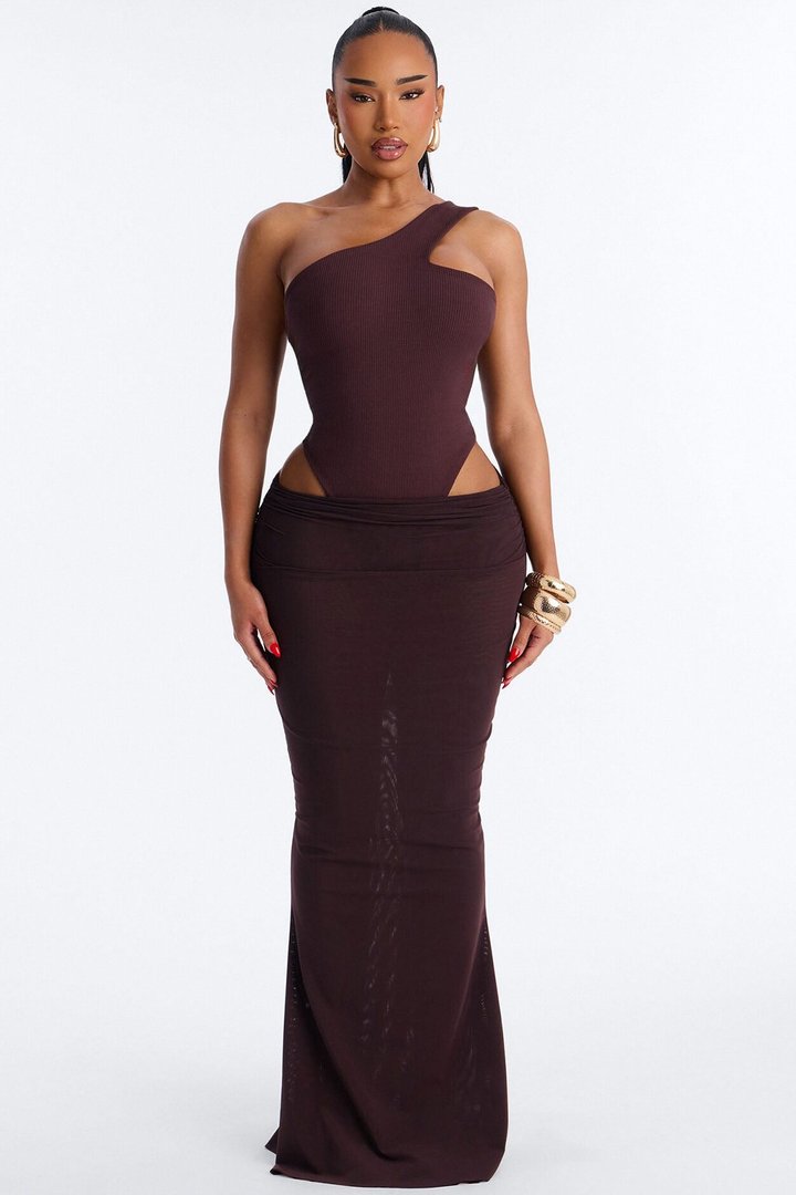 Scarlett Snatched Mesh Maxi Skirt Set - Chocolate
