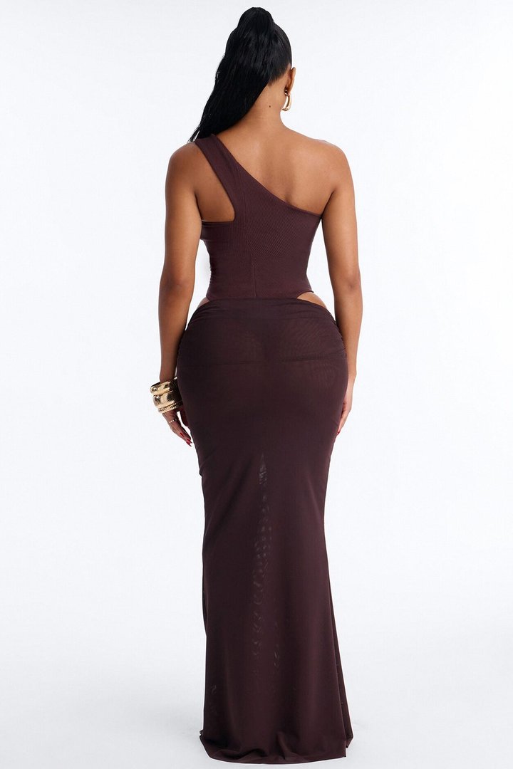 Scarlett Snatched Mesh Maxi Skirt Set - Chocolate