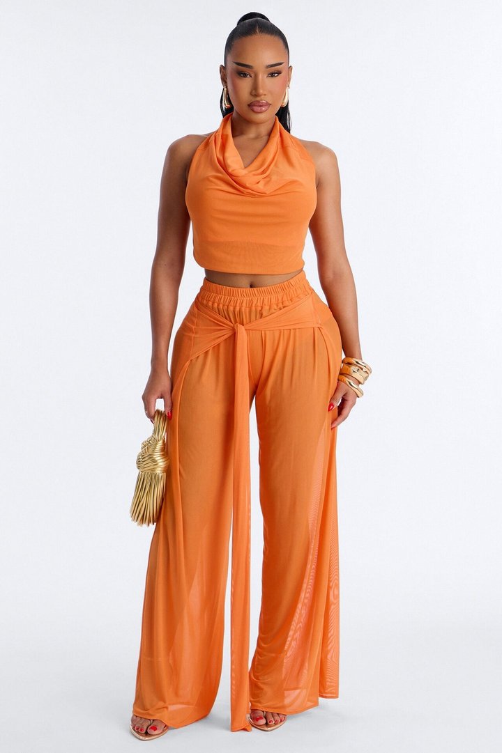 Sheer Obsession Mesh 3 Piece Pant Set - Orange