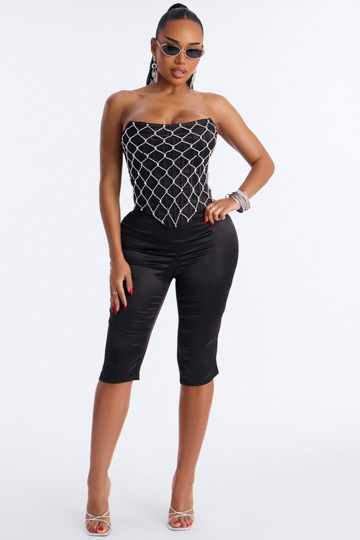 Voltage Satin Capri Set - Black