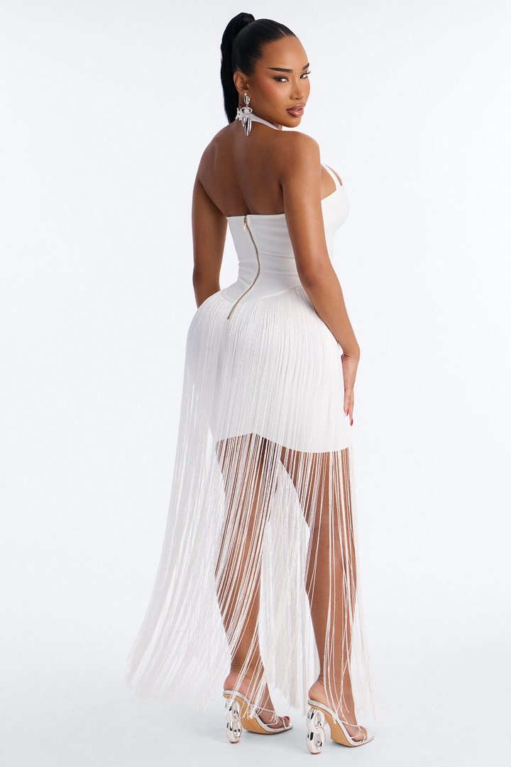 Bossy Tiara Glitter Bandage Maxi Dress - White