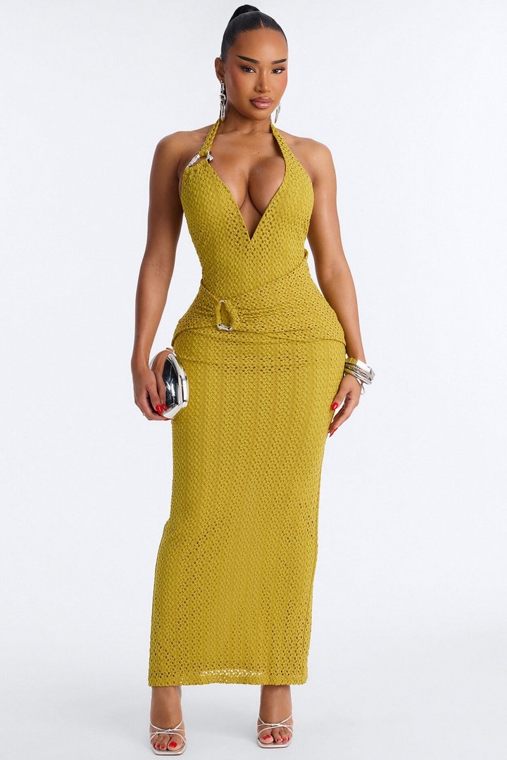 Coastal Moves Crochet Maxi Dress - Chartreuse