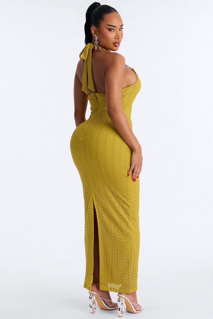Coastal Moves Crochet Maxi Dress - Chartreuse