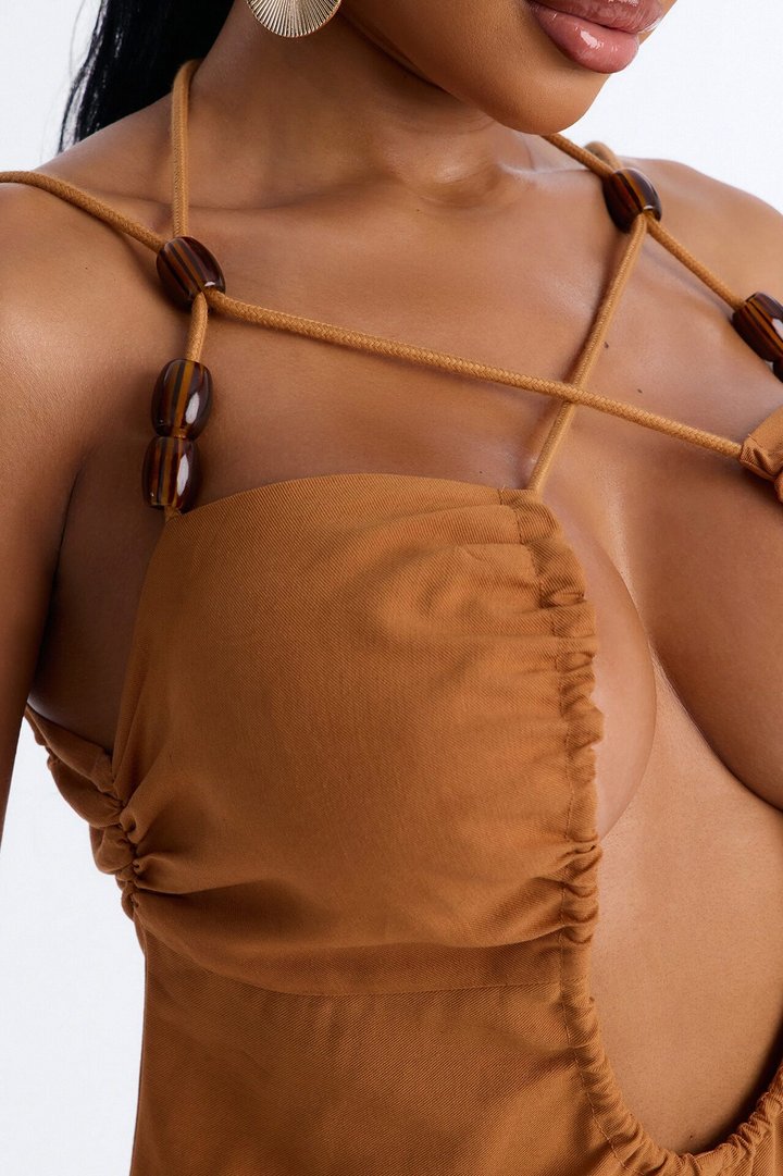 Brunch Date Woven Maxi Dress - Brown