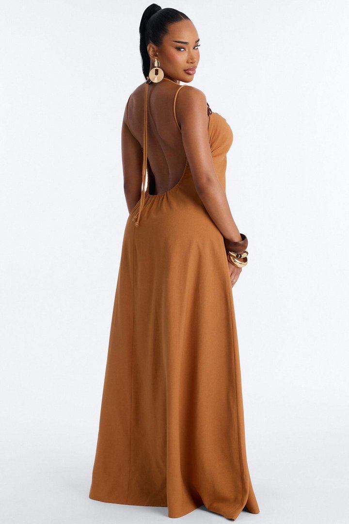 Brunch Date Woven Maxi Dress - Brown