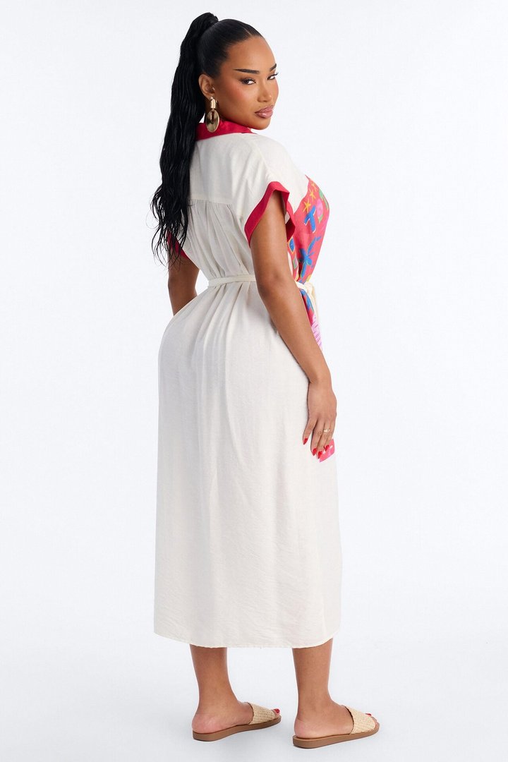 Elisa Printed Shirt Midi Dress - White/combo