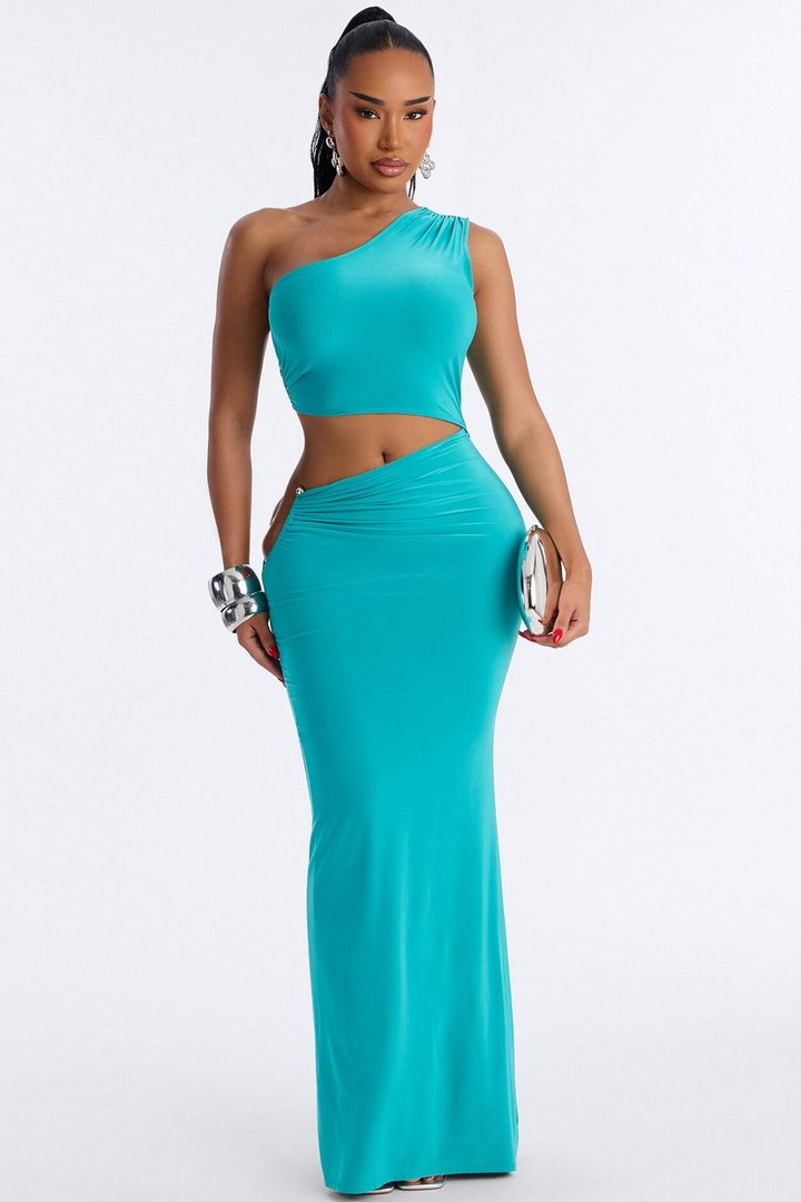 Sunset Glow Cut Out Maxi Dress - Turquoise