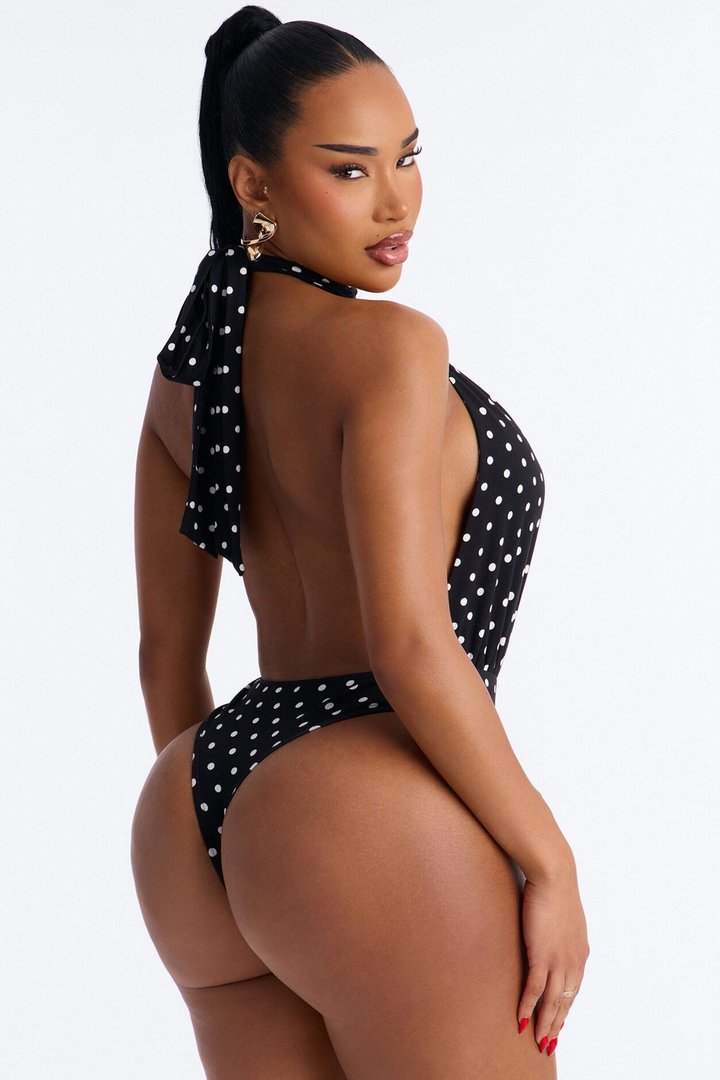 Lola Deep V-Neck Polka Dot Bodysuit - Black/combo