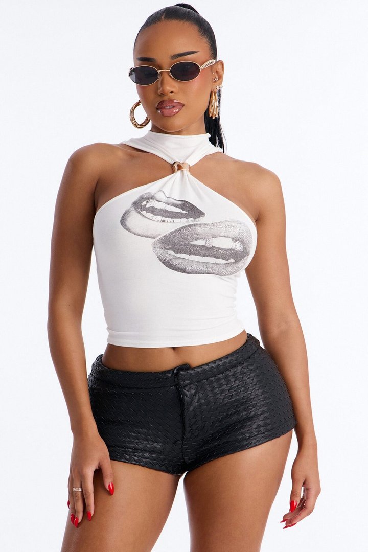 Hot Lips Halter Top - White