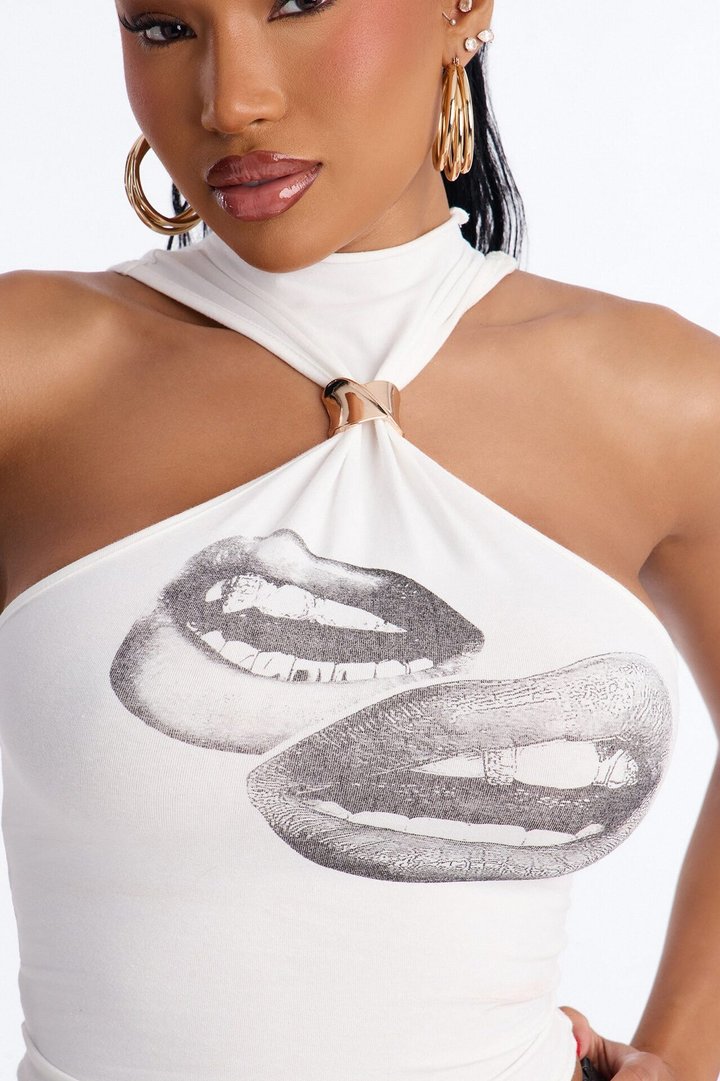 Hot Lips Halter Top - White
