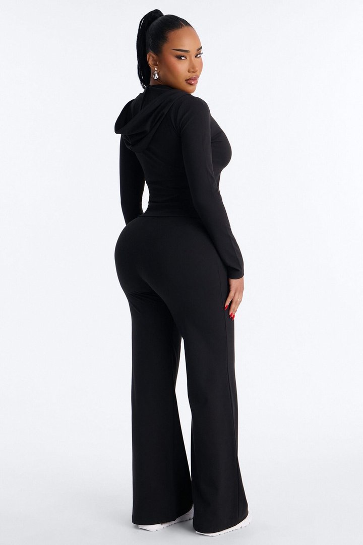 Casual Vibe Zip Up Hoodie Pant Set - Black