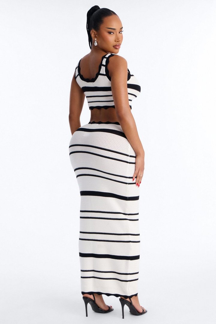 Zaya Striped Crochet Maxi Skirt Set - White/Black