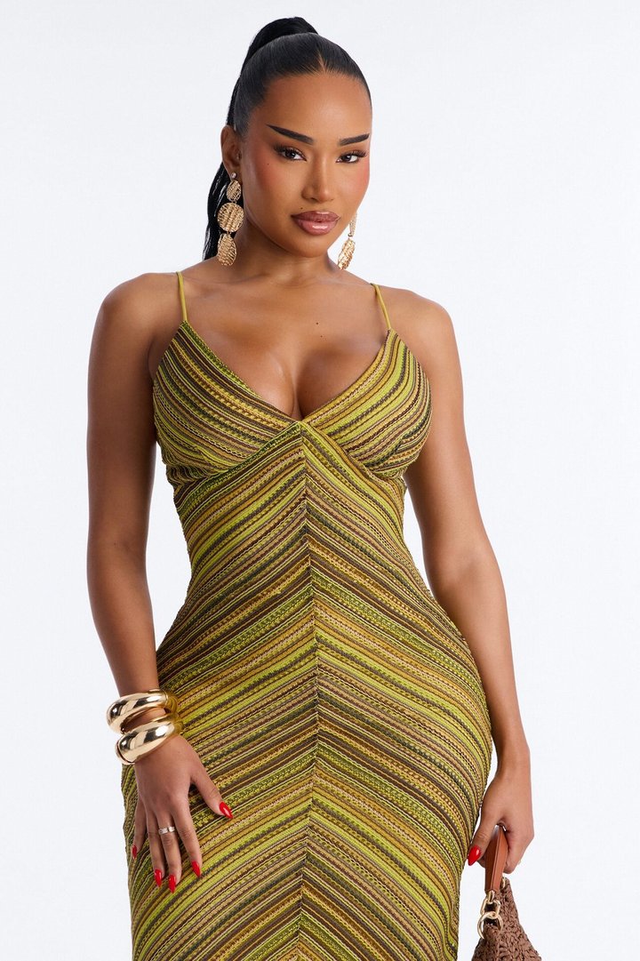 Paradise Mood Crochet Maxi Dress - Green/combo